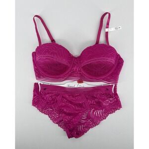 French Affair Magenta Pink Lace Mesh Lingerie Set 34B Small WO4531-662-FZA